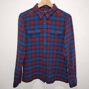 Patagonia Blue & Red Plaid Button-Down Flannel Cabincore Gorpcore Shirt Womens 6